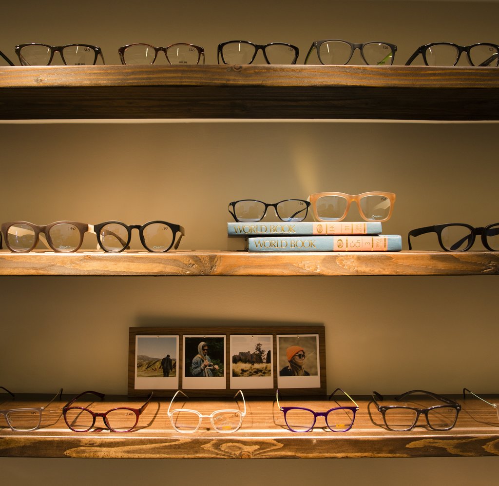 picture of shelves with glasses in EyeQ